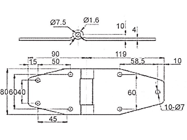 INOX Butterfly hinge 60mm x 209mm