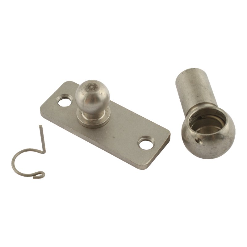 bevestigingsplaat met kogel, kogelpan en borgbeugel RVS 304 2 maal schroefdraad M6