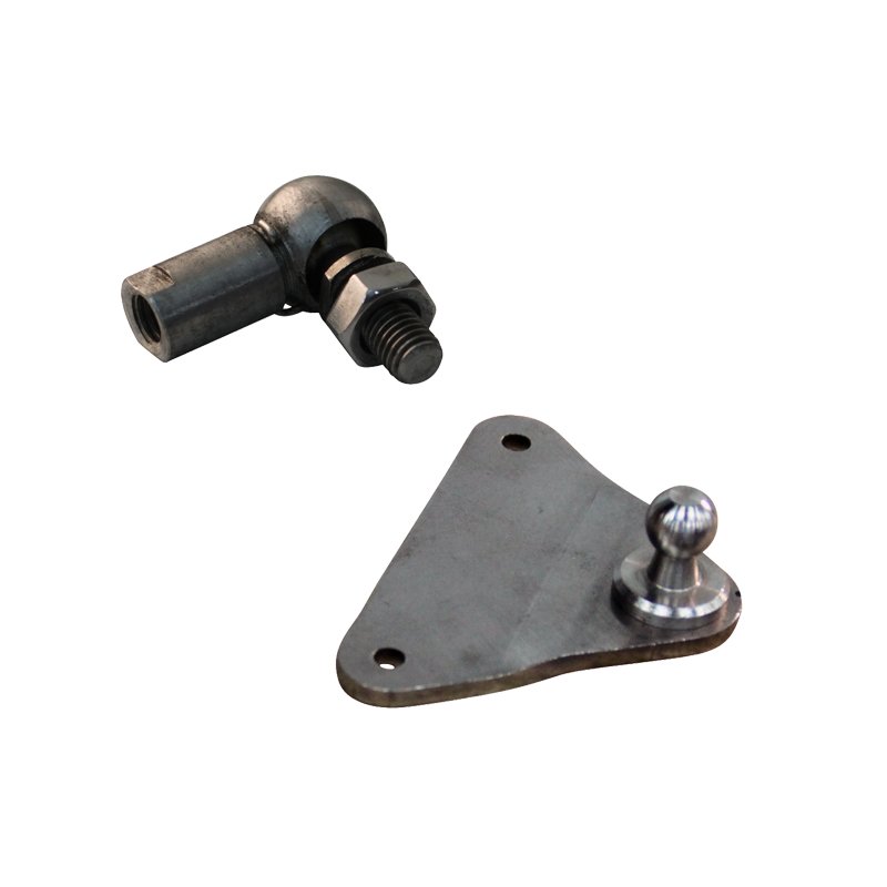Befestigungsset Montageplatte mit Kugel, Kugelpfanne und Haltebügel BA01/K10+WG18 Max. 800N. Dreieck 3mm, 2 Löcher Ø5,3mm auf 55