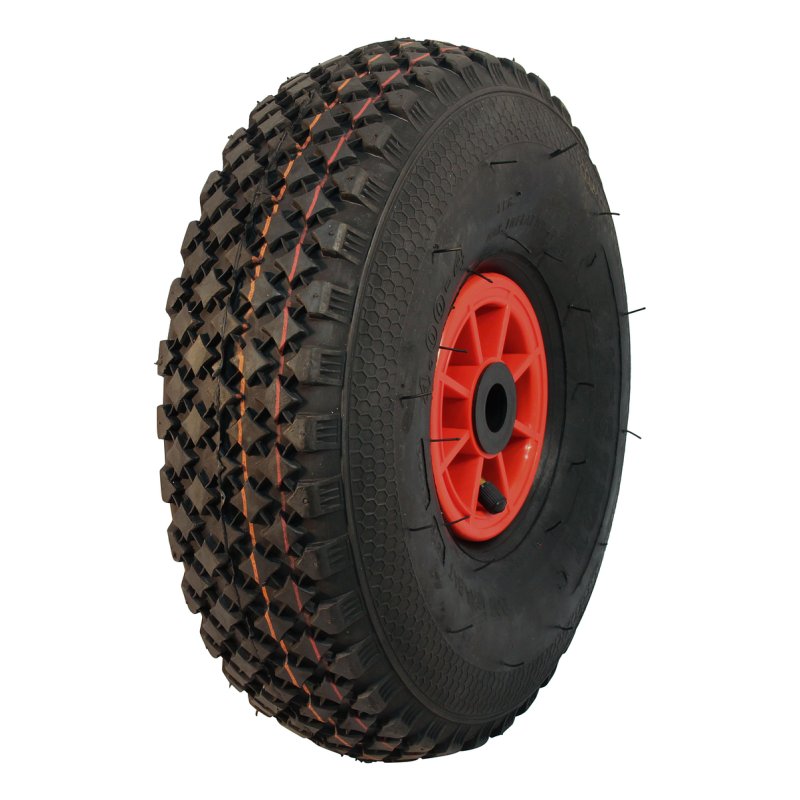 air tire + wheel 4.00-4 2.10x4 ET0 roller bearing Ø20 NL75mm plastic V-6605 red