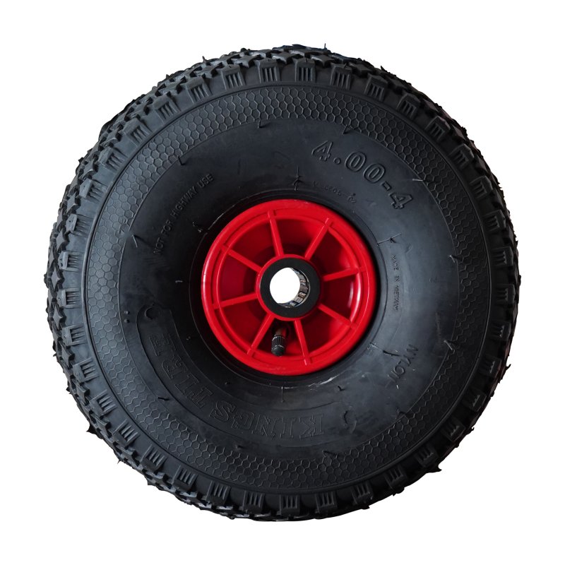 luchtband + wiel 4.00-4 2.10x4 ET0 rollager Ø25 NL75mm kunststof V-6605 rood