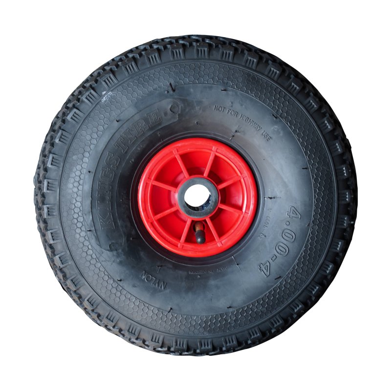 luchtband + wiel 4.00-4 2.10x4 ET0 rollager Ø25 NL75mm kunststof V-6605 rood