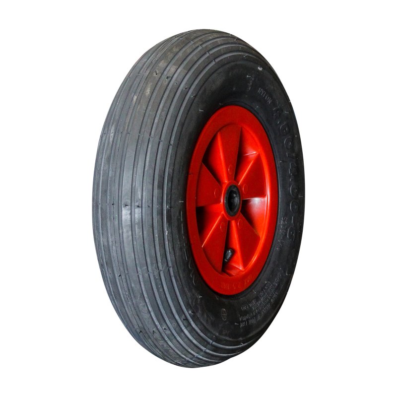 Komplettrad 4.80/4.00-8 2.50Ax8 ET0 NL75mm Kunststoff S-2202 Rot Rollenlager