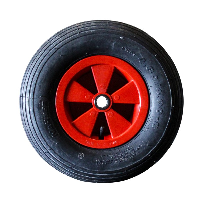 Komplettrad 4.80/4.00-8 2.50Ax8 ET0 NL75mm Kunststoff S-2202 Rot Rollenlager
