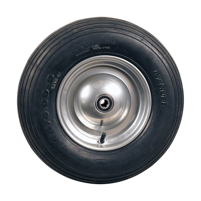 Komplettrad 4.80/4.00-8 2.50Ax8 ET0 Kugellager Achse Ø17 Stahl S-2301 Silbergrau
