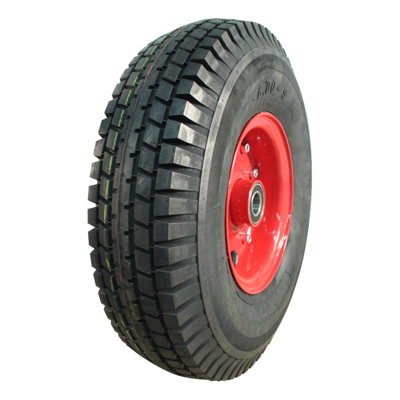 luchtband + wiel 6.00-9 4.00E-9 ET0 NL100mm staal V-6509 rood