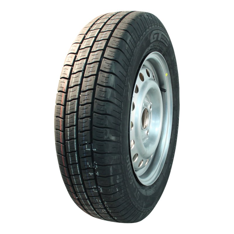 luchtband + wiel 155/80 R13C 4Jx13H2 ET30 57/100/4 staal Kargomax ST-6000 M+S zilvergrijs
