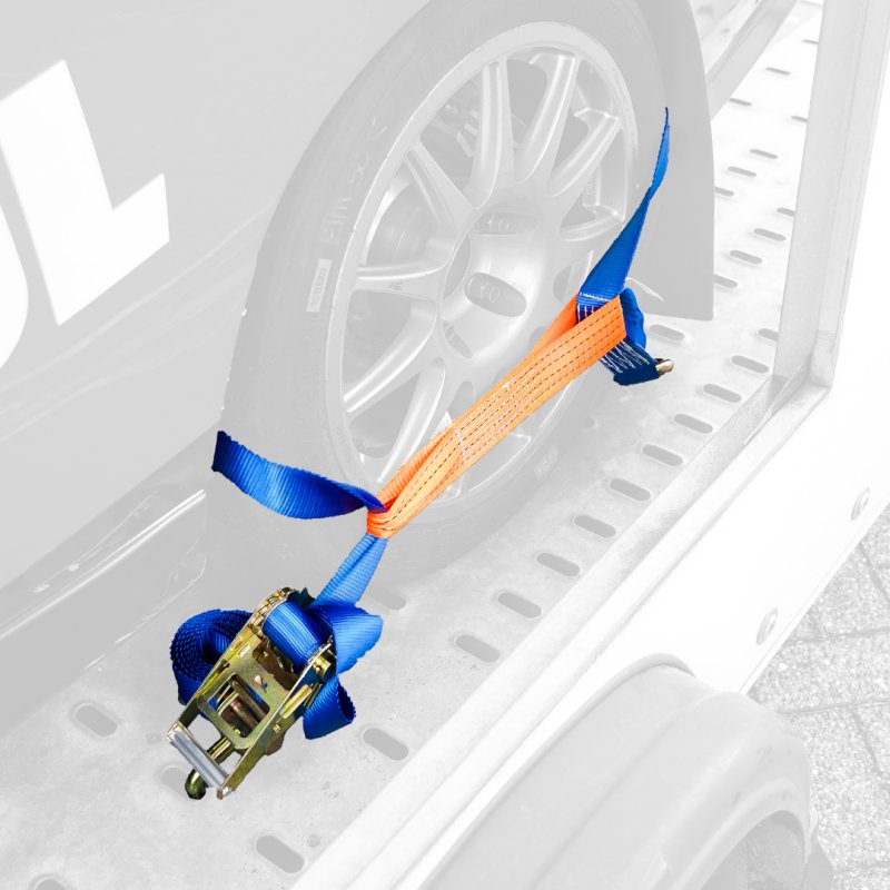 spanband voor autotransporter met verbindingslus blauw/verbindingslus oranje 50 x mm 3500mm polyester