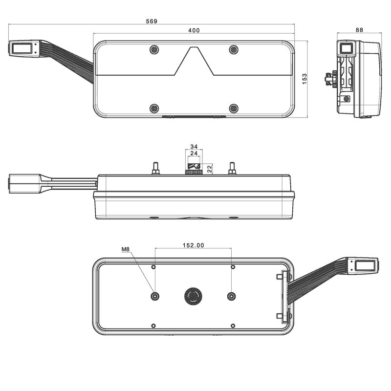 feu arrière LED connecteur AMP 7 PIN droit 9/36V Lavaflow