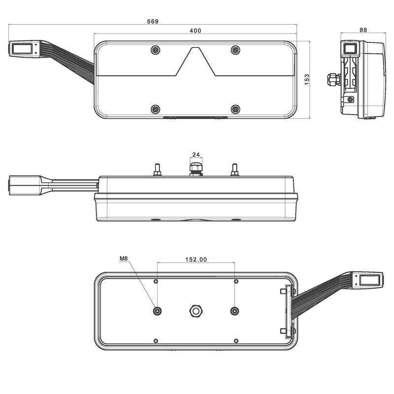 feu arrière LED câble droit 9/36V Lavaflow