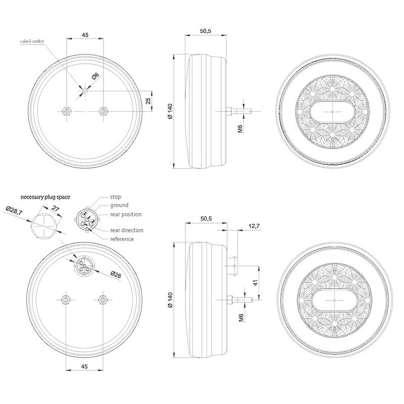 rear lamp LED Cable universal applicable left and right 12/24V Lavaflow