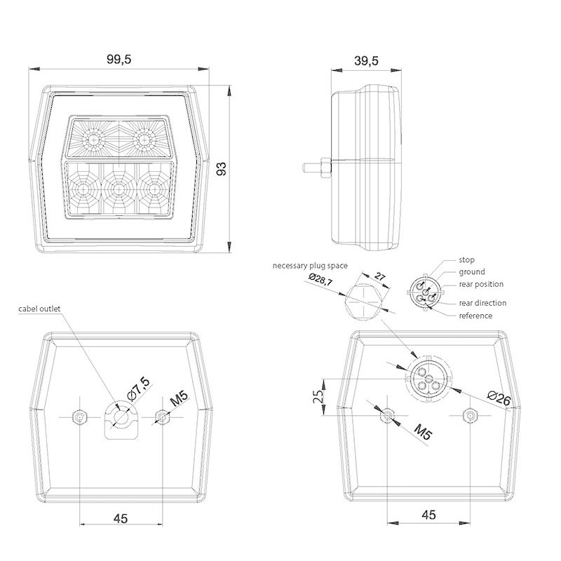 feu arrière LED câble universel 12/24V Lavaflow