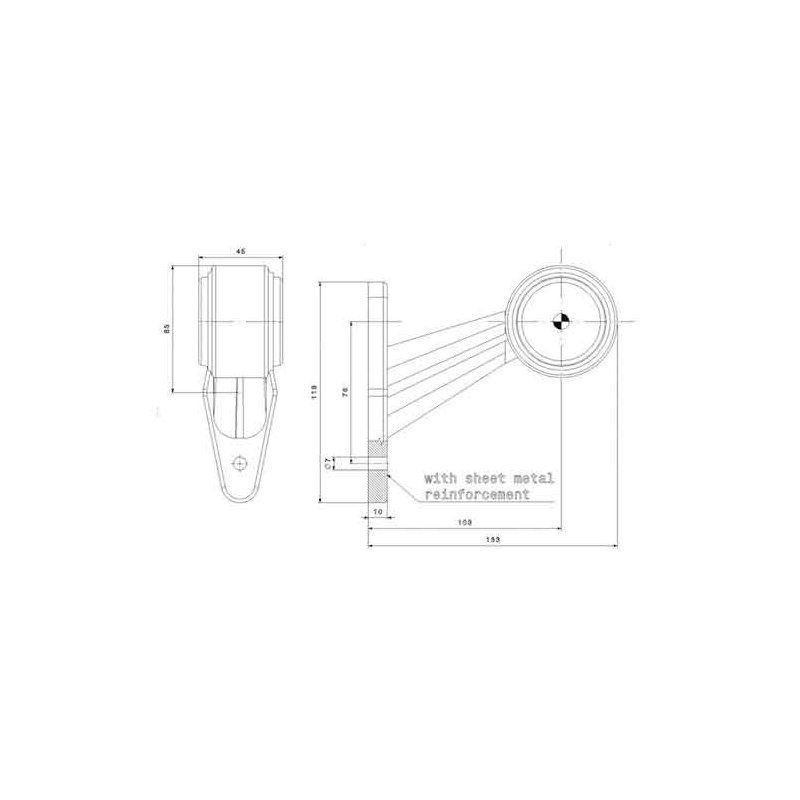 feu d'encombrement rouge/blanc droit P&R câble 200mm, 1,5mm² 12/24V