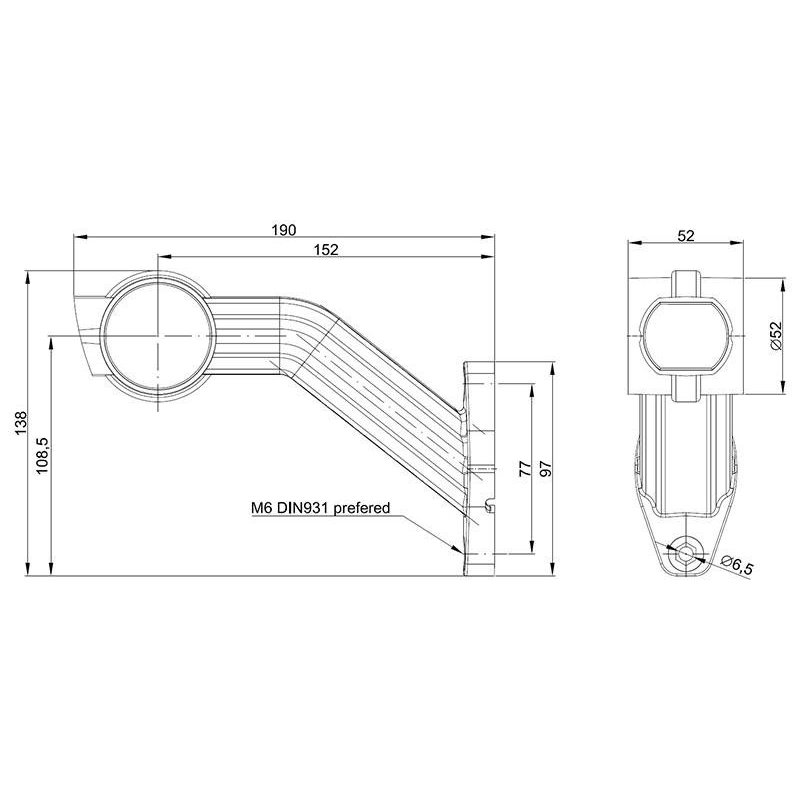 contourlamp rood/wit/oranje rechts kabel 200mm IP68 12/24V