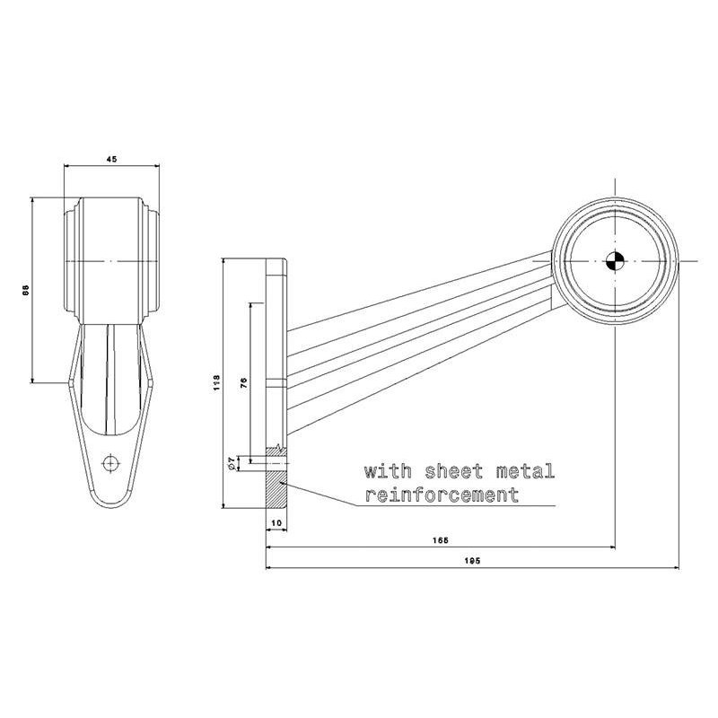 contourlamp rood/wit rechts DC kabel 200mm, 0,75mm² 12/24V