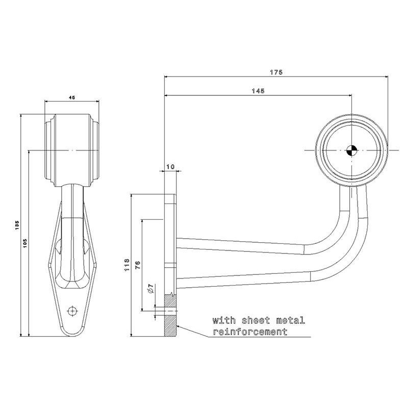 feu d'encombrement rouge/blanc droit P&R câble 200mm, 1,5mm² 12/24V