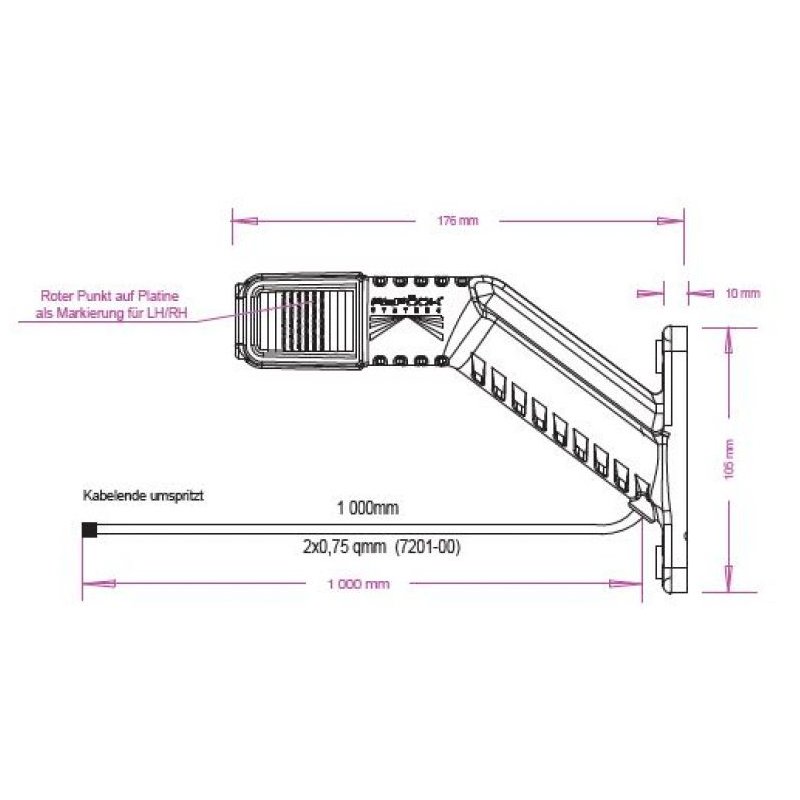 Umrissleuchte links Superpoint 4 LED rot / weiß / orange 1.0m DC kabel