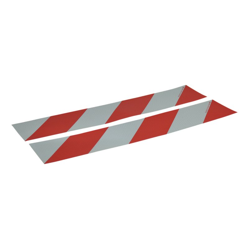 autocollant de balisage container 705x141 rouge / blanc à rayures diagonales 4x vertical à gauche, 4x vertical à droite