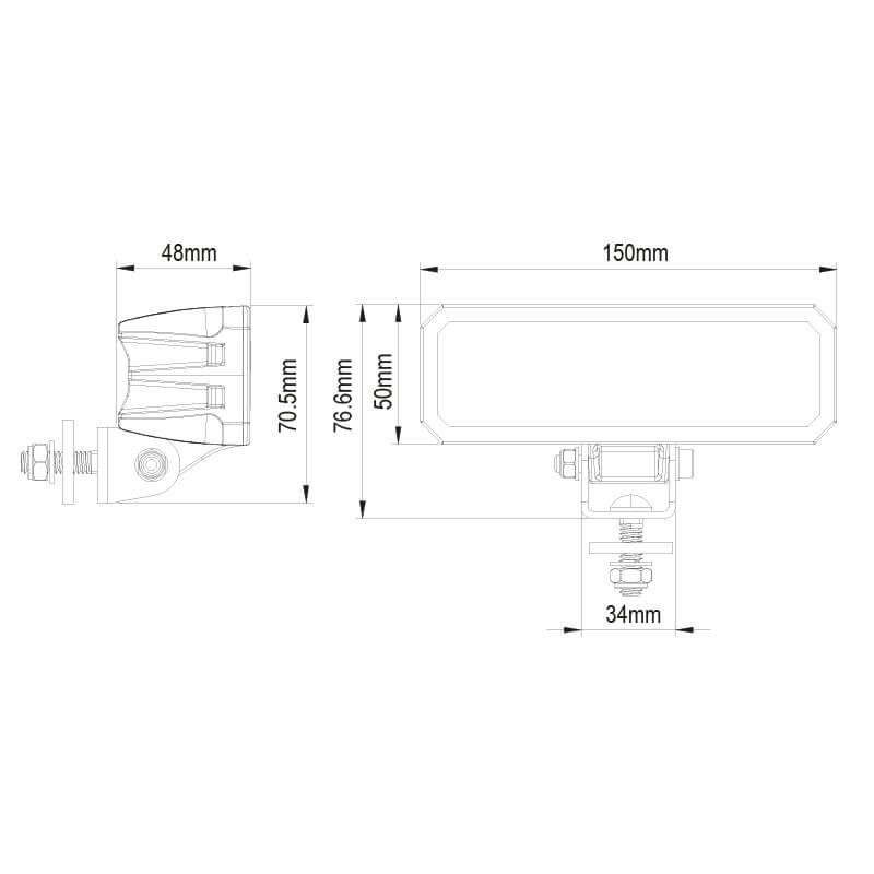 LED werklamp 9/36V 400mm kabel met Deutsch-connector 24 Watt wit