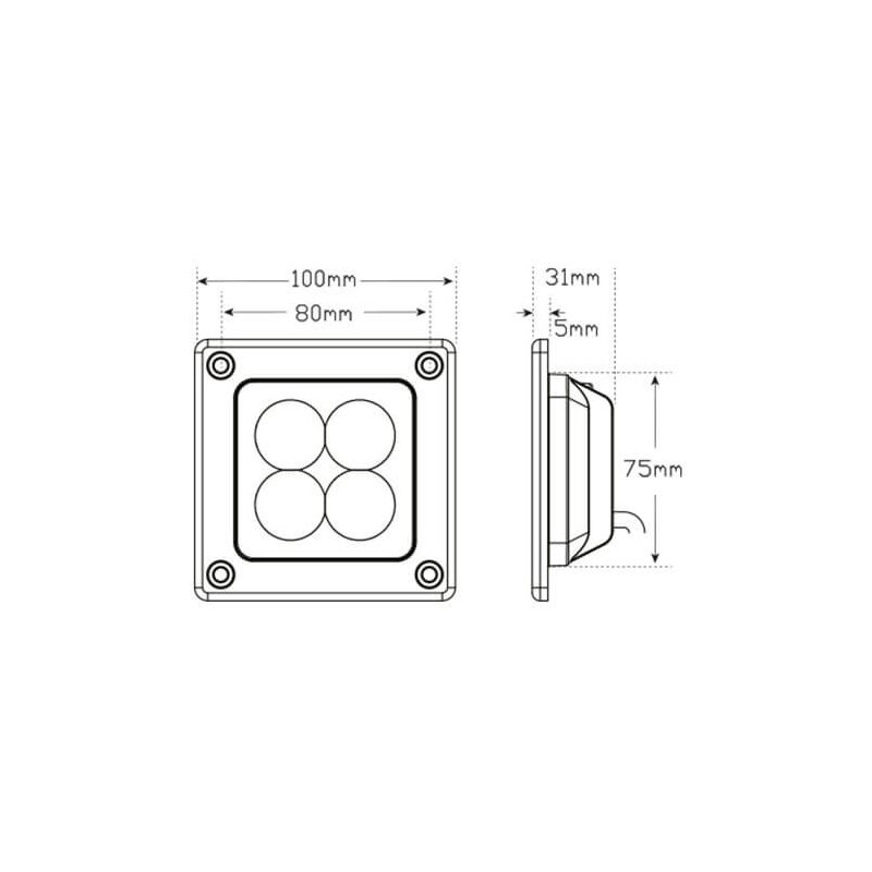 lampe de travail LED 12/24 V câble 400 mm 12 Watts blanc