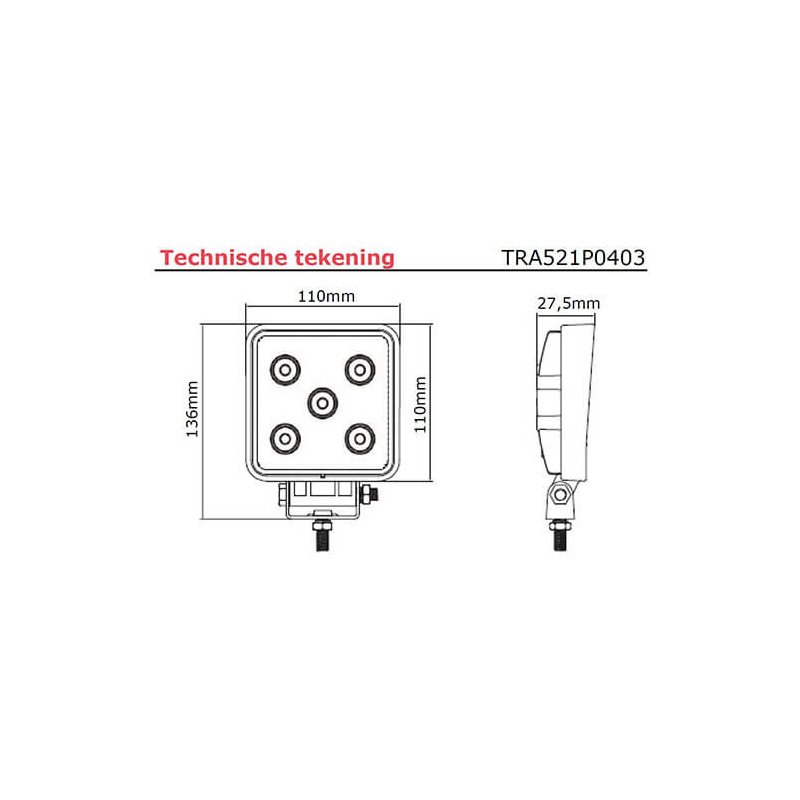 work lamp 9/33V 400mm cable with Deutsch-connector 15 Watt white