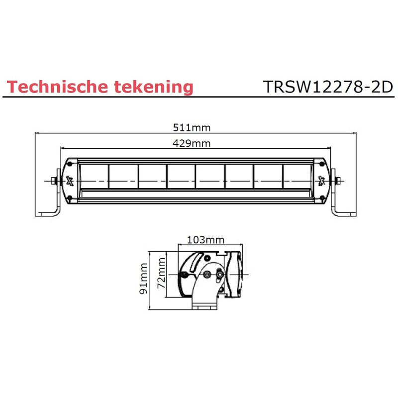 lampe de travail 9/36V 400mm câble avec connecteur Deutsch 80 Watt blanc
