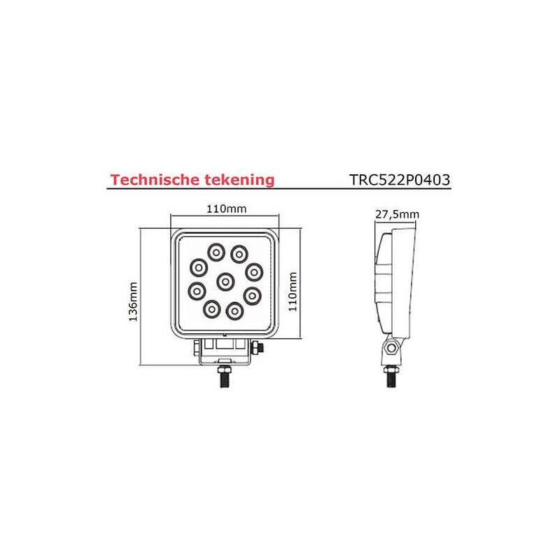 lampe de travail 9/33V 400mm câble avec connecteur Deutsch 27 Watt blanc