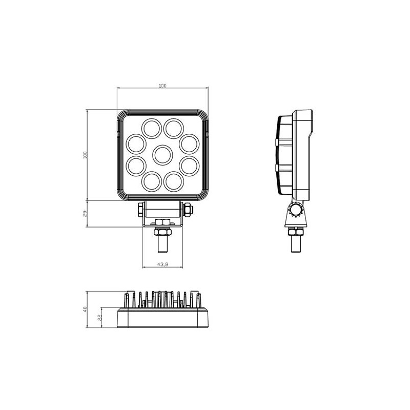 werklamp LED 400mm kabel met Deutsch-connector 10/30 (piekspanning bestendigd tot 36)V 13,5 Watt wit
