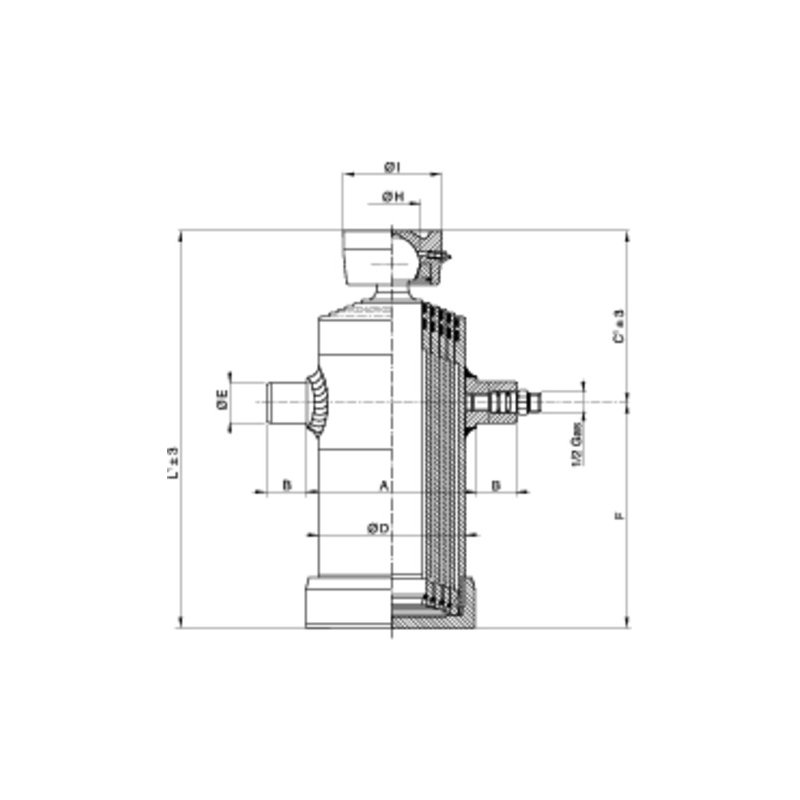 Teleskopzylinder 3090S 8 Ton Hub 500mm 5 Stufen Schweiß pfanne