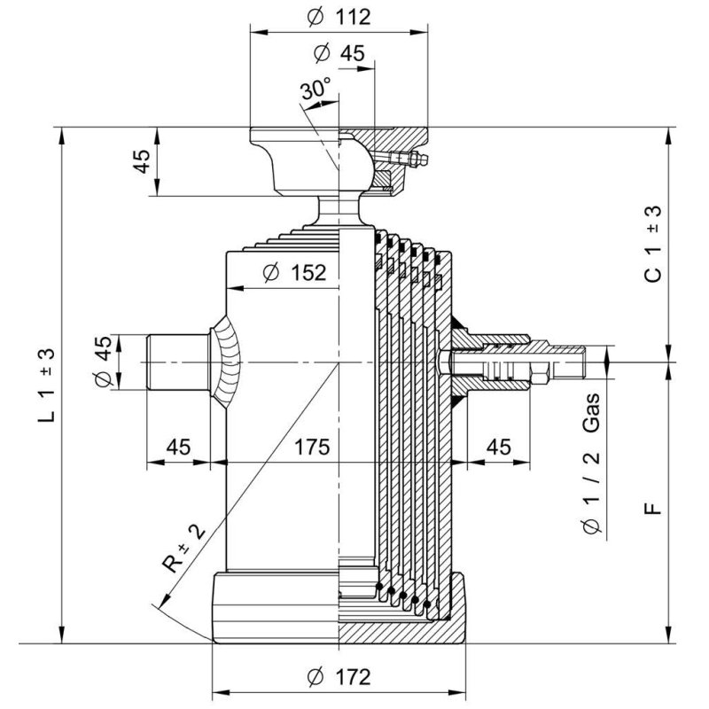 telescopic cylinder 6007S 9ton 1180mm 6 stages welding pan