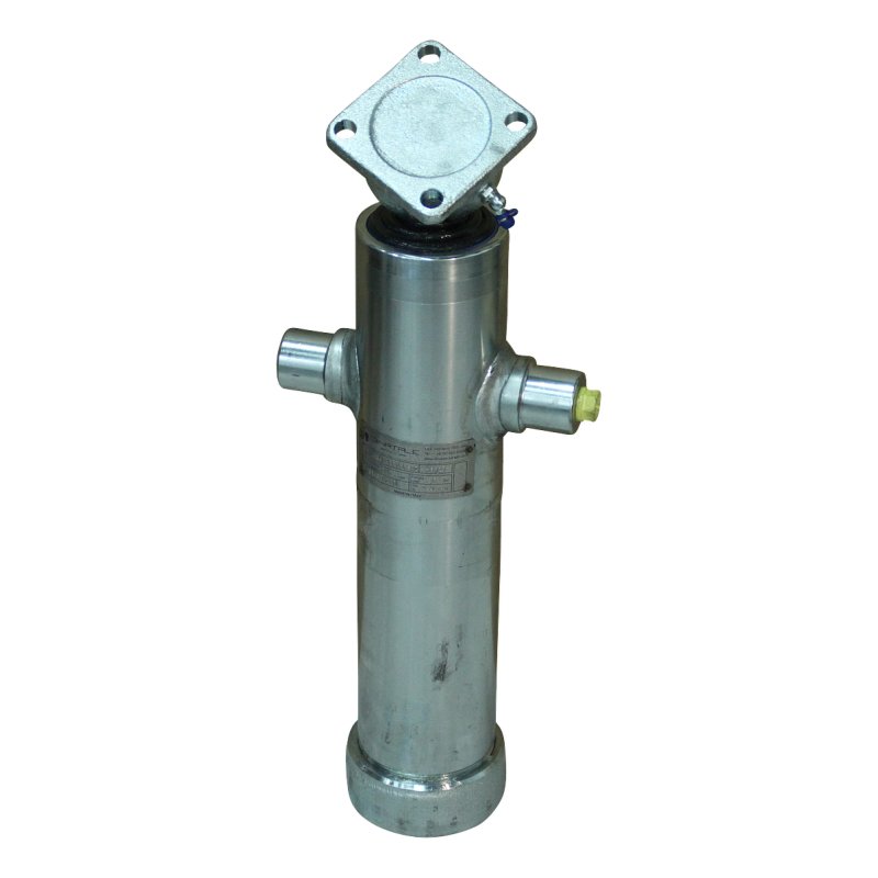 set lifting cylinder galvanised 2036Q 5 tonne stroke 1043 mm 3 stages + galvanised screw pan, cardan ring, mounting eyes and hose rupture protection