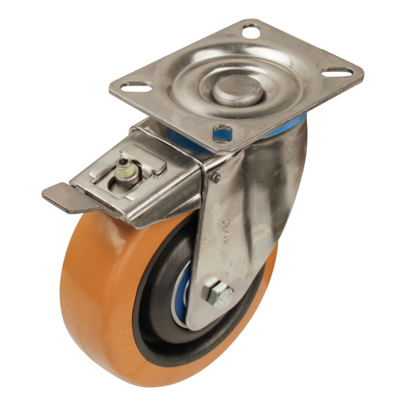 zwenkwiel geremd 125mm serie 21 ᠆ 31 plaatbevestiging RVS kogellager