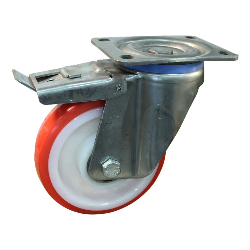 Lenkrolle mit Feststeller 150mm serie 27 ᠆ 35 Plattenbefestigung Kugellager aus rostfreiem Stahl