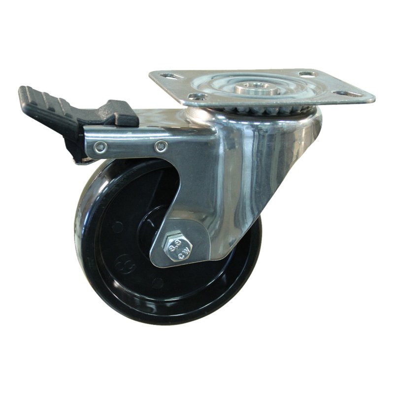 swivel castor with brake 100mm serie 35 ᠆ 29 plate mounting ball bearing