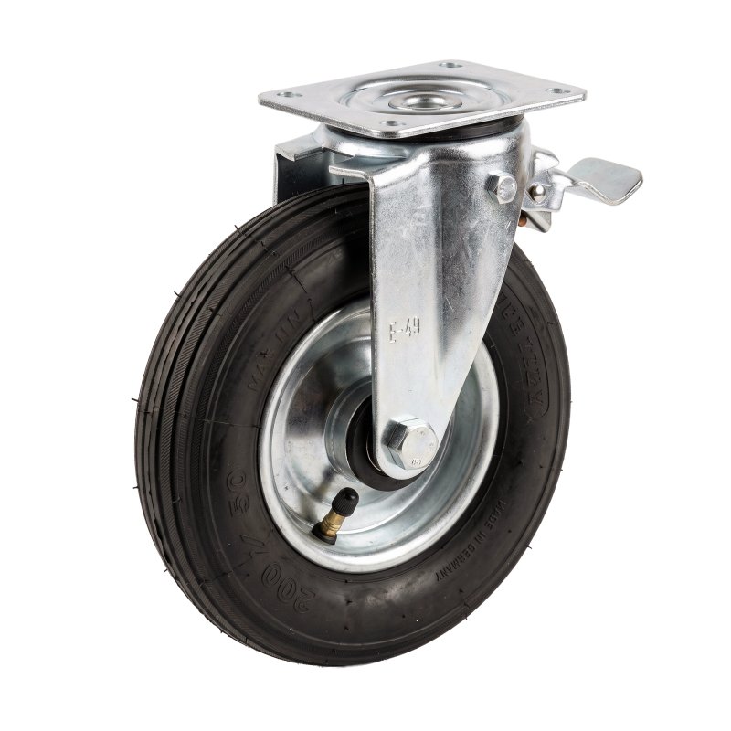 swivel castor with brake 200x50 1.25x3.8 (200x50) ET0 NL60mm steel V-5501 silver grey 200mm 11 plate mounting roller bearing
