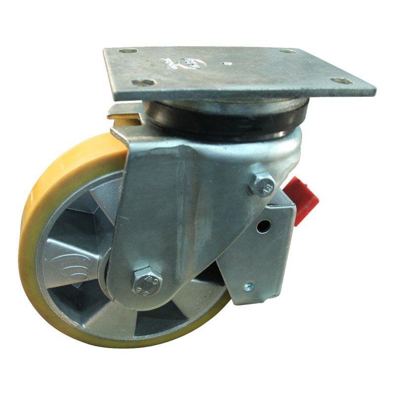 swivel castor with brake 175mm series 29 ᠆ 14 plate mounting ball bearing