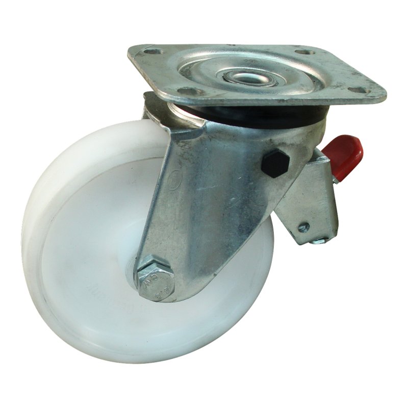 zwenkwiel geremd 100mm serie 34 ᠆ 11 plaatbevestiging rollager
