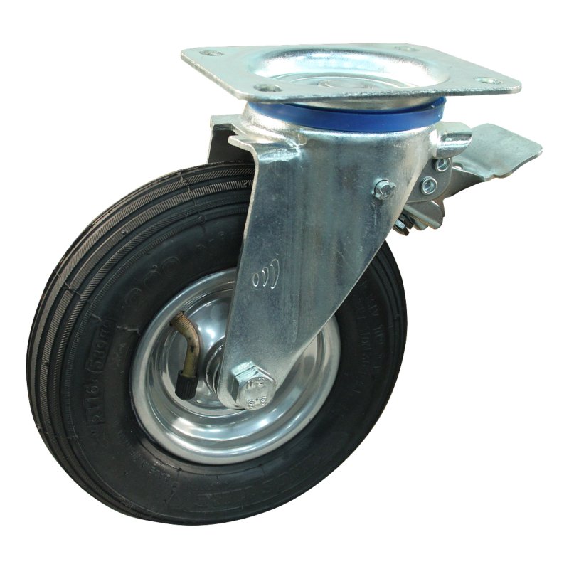 swivel castor with brake 200x50 1.25x3.8 (200x50) ET0 NL60mm steel V-5501 silver grey 200mm 12 plaatbevestiging met uitsparing
