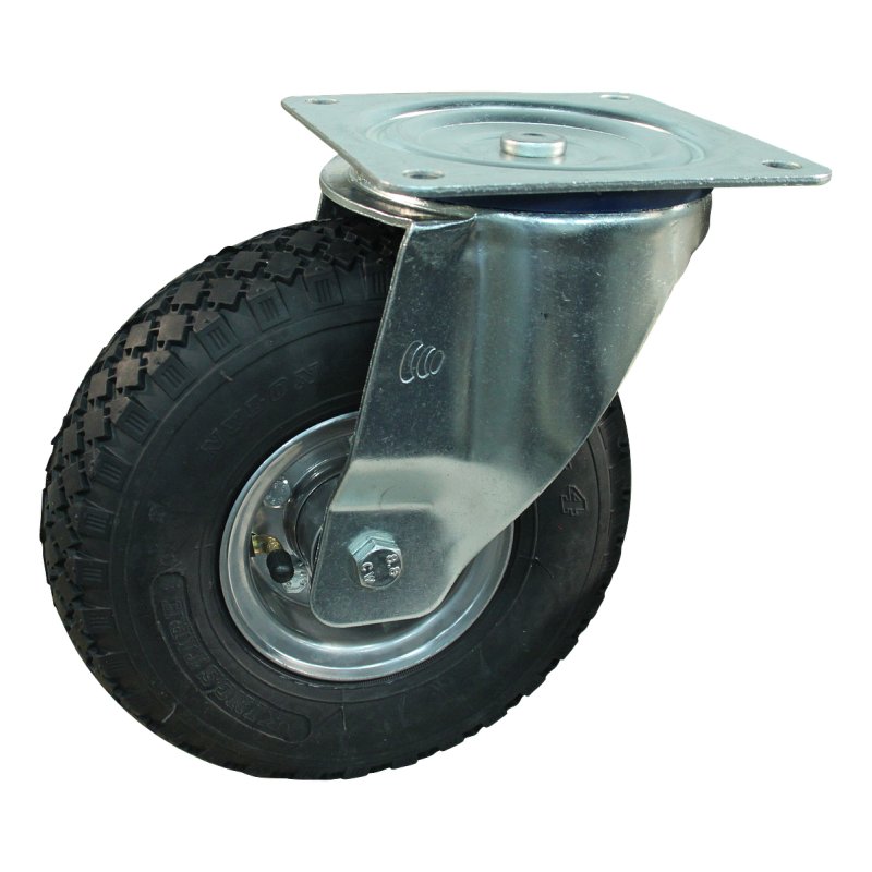 swivel castor 3.00-4 2.10-4 ET0 ball bearing Ø20 NL75mm steel V-6605 silver grey 12 plate mounting ball bearing