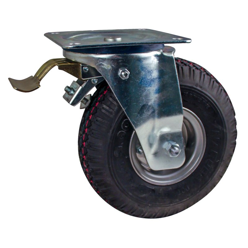 swivel castor with brake 3.00-4 2.10-4 ET0 ball bearing Ø20 NL75mm steel S-2303 silver grey 12 plate mounting ball bearing