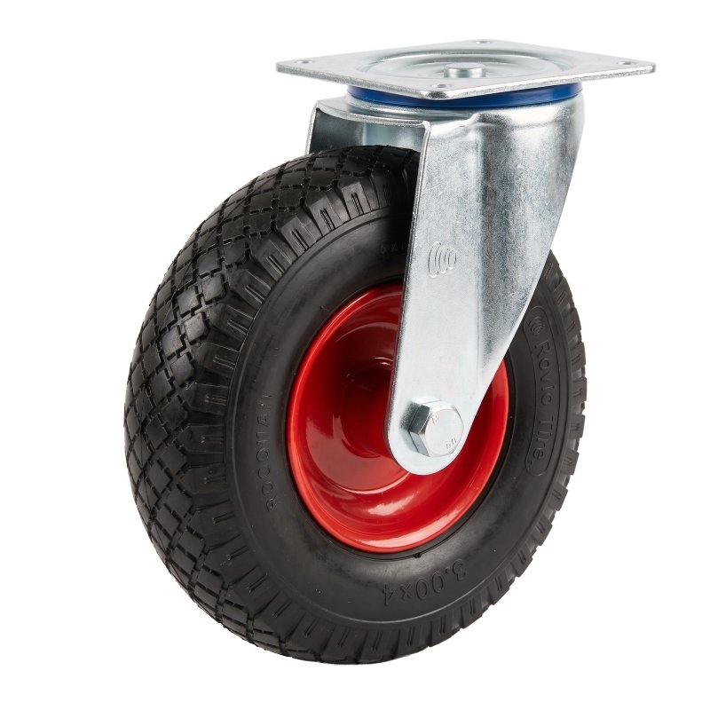 swivel castor + roller bearing Ø20 NL75mm steel red 3.00x4 block 2.10X4 12 plate mounting roller bearing