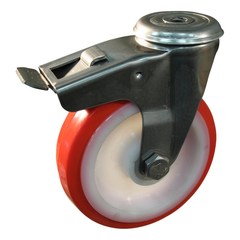 roulette pivotante avec frein 100mm série 27 ᠆ 30 trou pour boulon roulement à aiguilles éxécution inox