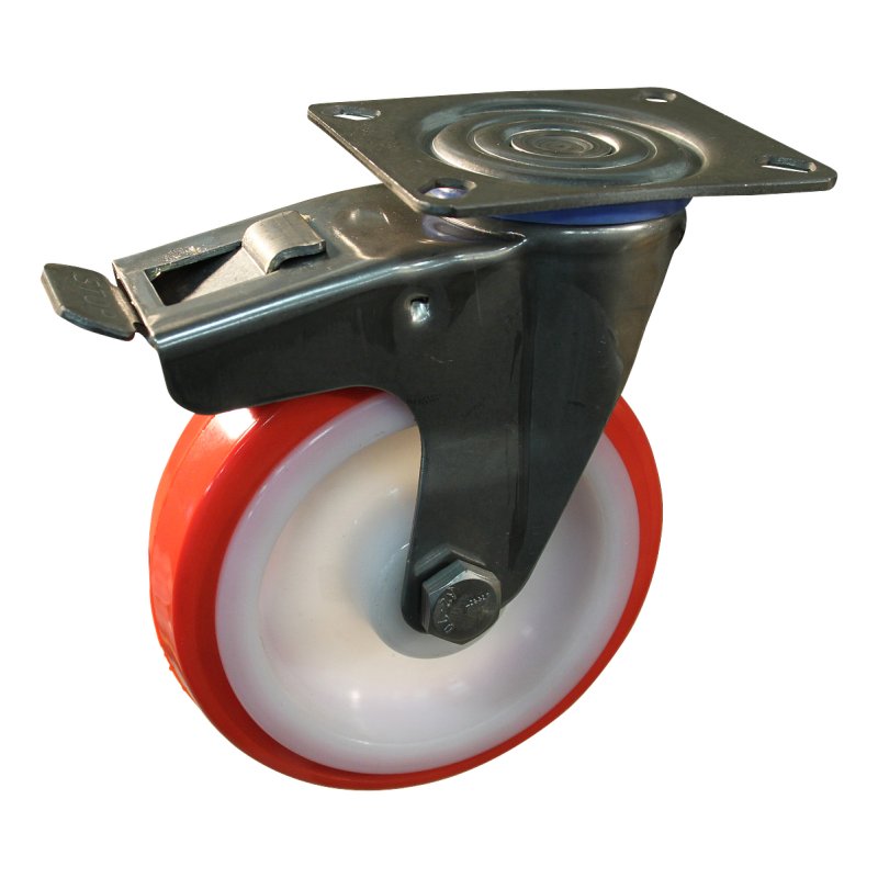 roulette pivotante avec frein 125mm série 27 ᠆ 30 montage de la plaque roulement à aiguilles éxécution inox