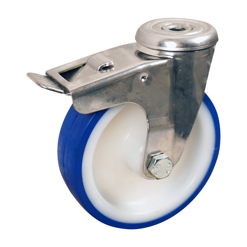 Lenkrolle mit Feststeller 125mm serie 27 ᠆ 30 Rückenloch Rollenlager Edelstahl