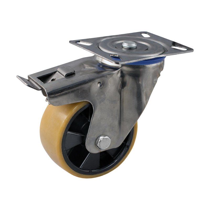 zwenkwiel geremd 160mm serie 27 ᠆ 30 plaatbevestiging RVS kogellager