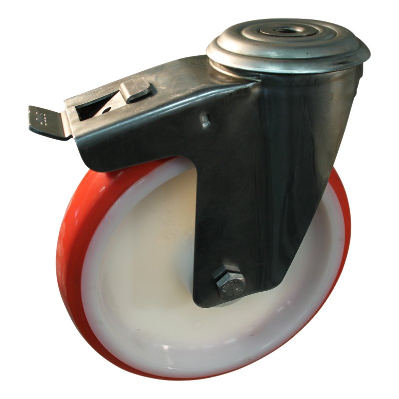 Lenkrolle mit Feststeller 200mm serie 27 ᠆ 30 Rückenloch Rollenlager Edelstahl