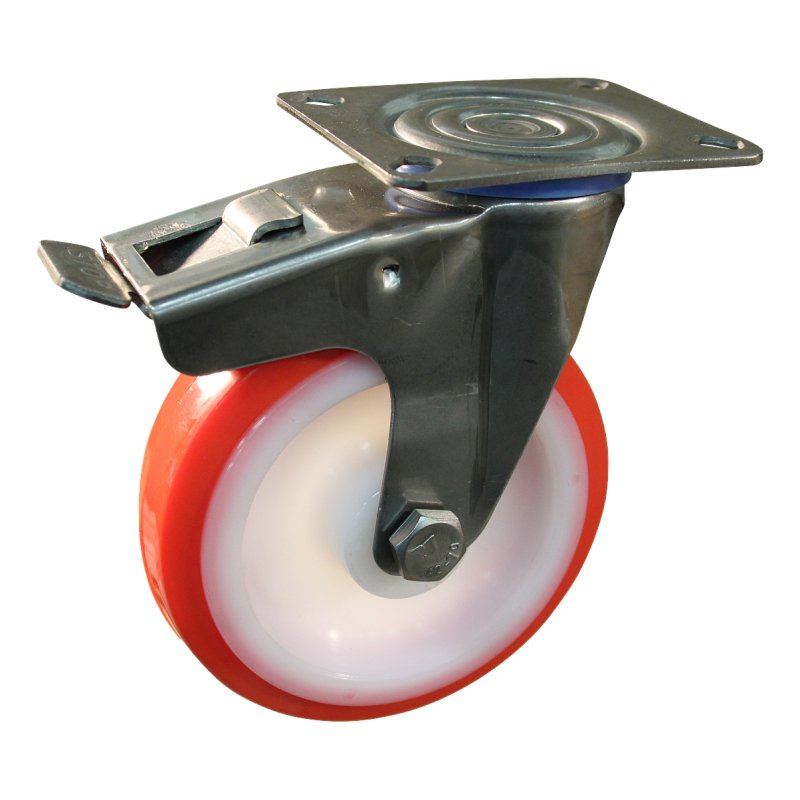 swivel castor with brake 80mm series 27 ᠆ 30 plate mounting plain bore