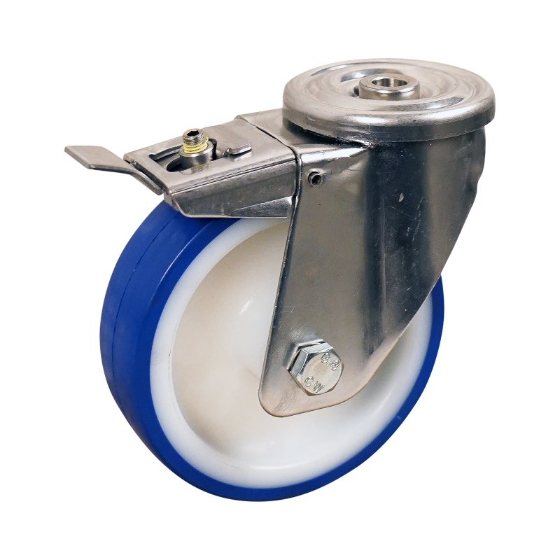 swivel castor with brake 125mm series 27 ᠆ 31 bolt hole SS roller bearing