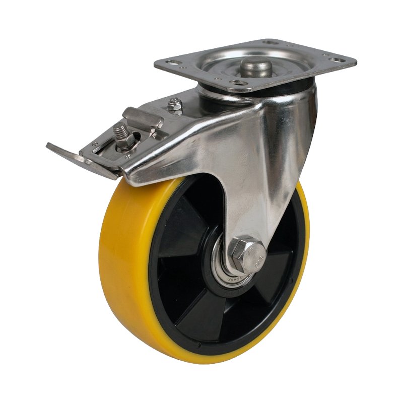 zwenkwiel geremd 160mm serie 27 ᠆ 31 plaatbevestiging RVS kogellager