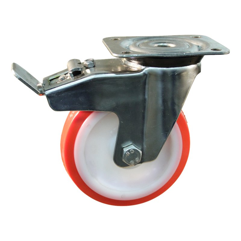 roulette pivotante avec frein 175mm série 27 ᠆ 31 montage de la plaque roulement à aiguilles éxécution inox